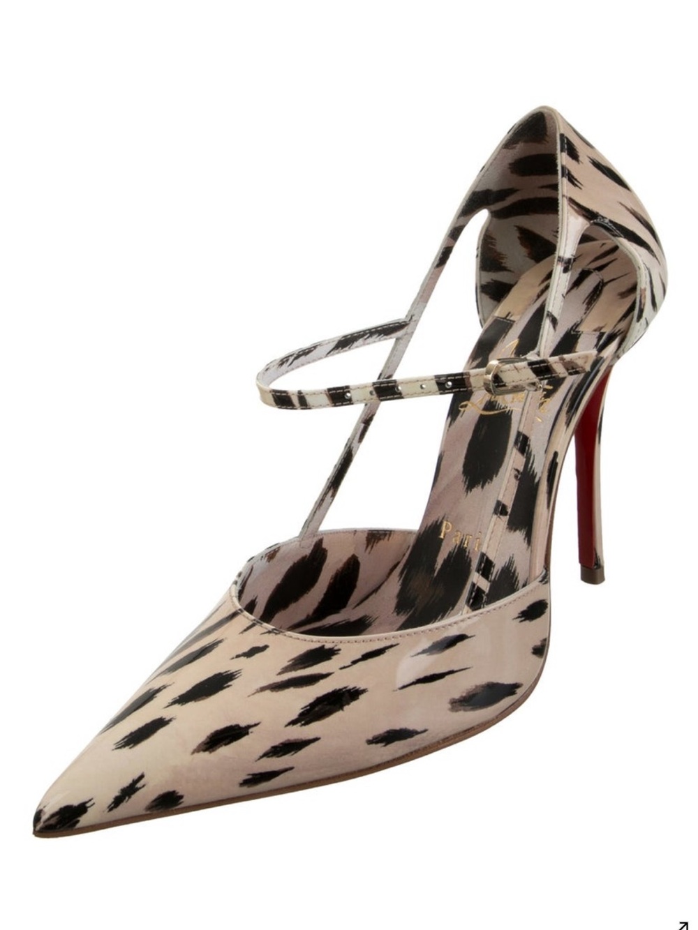 Christian Louboutin Designer Beige and Black Animal-Print Pointed-Toe High Heel